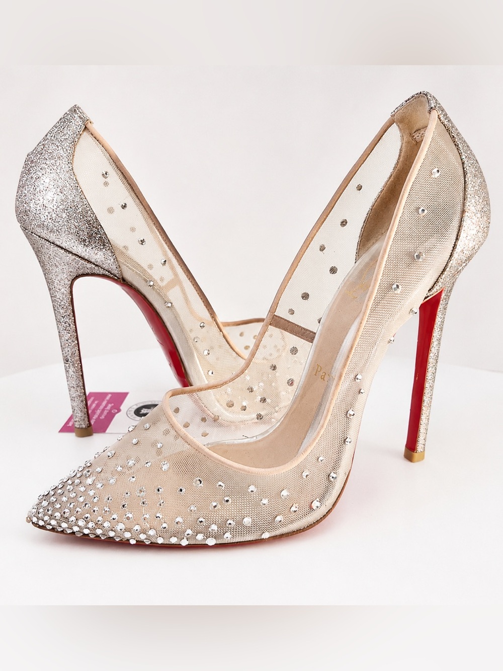 Christian Louboutin Follies Strass 100 Crystal Mesh Pumps Nude/Silver Glitter